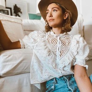 NWT Anthropologie Dreamer Ruffled Eyelet Blouse